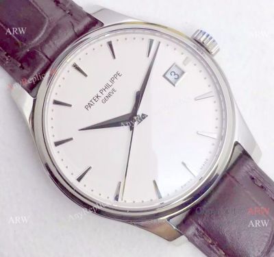 Swiss 9015 Patek Philippe White Face Brown Strap 
